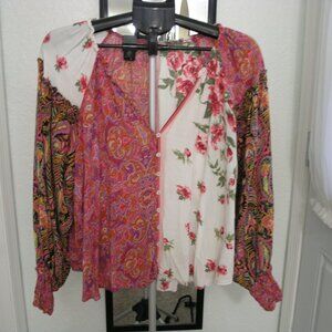 Free People Vintage Style Gemini long sleeve top multi colors Size Med